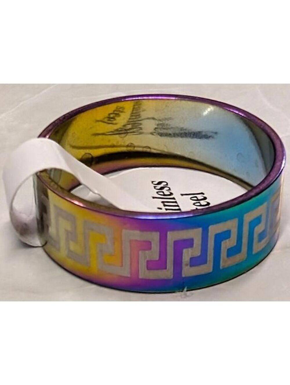 New Stainless Steel Ring PLus Size 9 Rainbow Greek Key Multicolor Band Boho